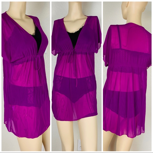Deep V-neck Bikini Cover Up Plum Purple - Picture 3 of 8